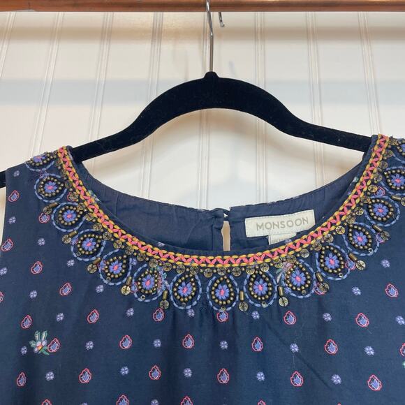 Monsoon Women’s Blue Embroidered Sleeveless Sheath Dress Size 10 - Picture 3 of 7